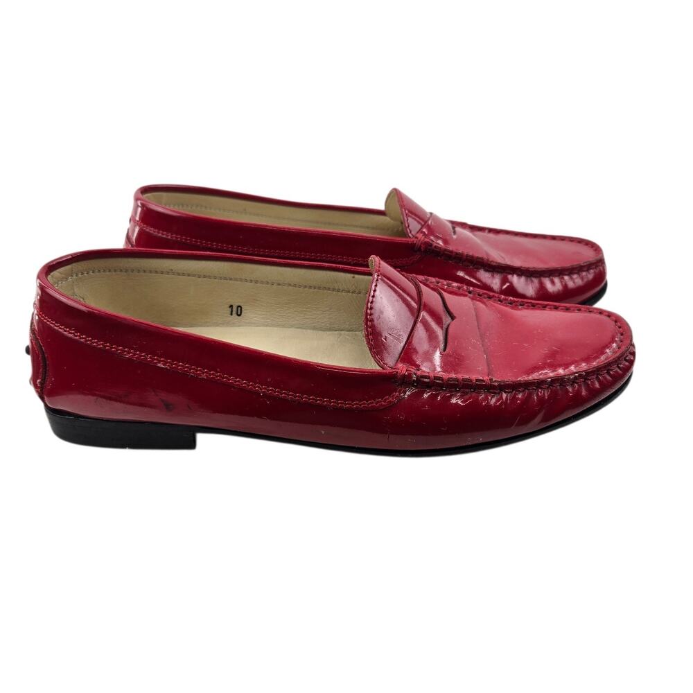 Tod's Loafers Womens 10 Red Patent Leather Flats Comfort Driving‎ Shoes Luxury